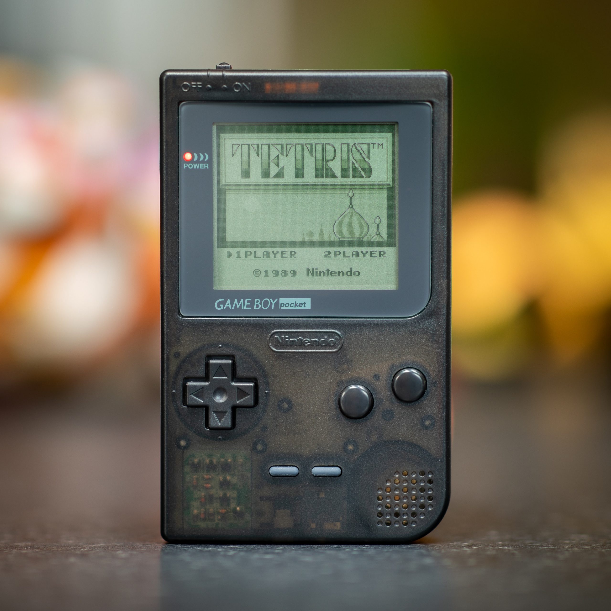 An original Nintendo Gameboy Pocket that has had a new RetroSix semi transparent shell applied.